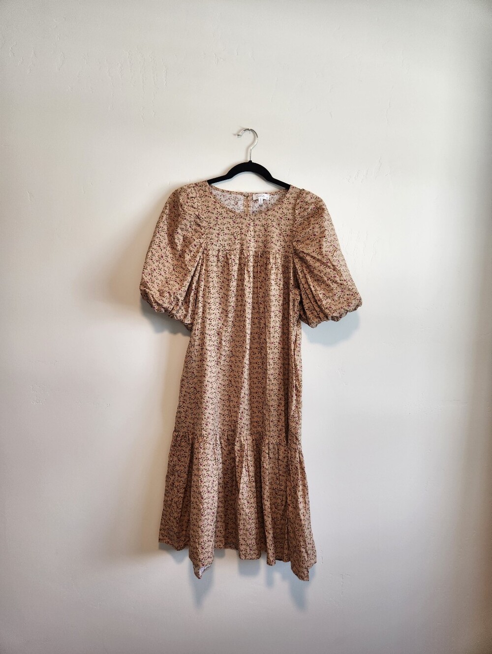 Calista Floral Midi Dress Cottagecore Puff Sleeve 100% Cotton Size Medium